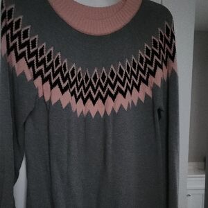Gray and Pink Patterned Women's Sweater